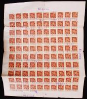 cca 1920 100 K okmánybélyeg 100db felragasztva papírra