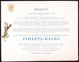 1932 A Magyar Athletikai Club meghívója az 2Athlete-bálra" a rendezők és védnökök névsorával, zsinórfűzött, 21x27cm