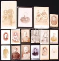 1874-1920 16db, keményhátú katonafotó klf műtermekből (Klösz György, Kozmata Ferenc etc.) vizitkártya és kabinetfotó méretben /  Military photos