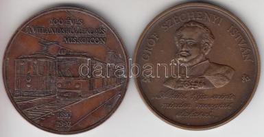 Fritz Mihály (1947-) 1997. "100 éves a villamosközlekedés Miskolcon" Br emlékérem (42,5mm) T:2 + 1986. "Gróf Széchenyi István / MHB" Br emlékérem (42,5mm) T:2