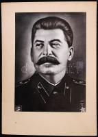 cca 1950 Sztálin retusált portréja kartonra kasírozva, hátoldalán a Sztálin-kantátával /  Retouched portrait of Stalin, 31x22,5cm