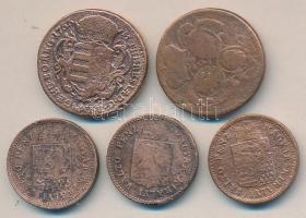 1881. 1Kr + 1885. 1Kr + 1887. 1Kr + 1766. Rézdénár "Mária Terézia" + Bohemia 1760. 1Gr T:2...