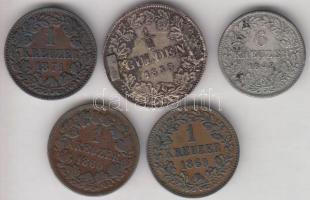Német Államok / Baden 1838. 1/2G Ag "Lipót" T:3 forrasztásnyom + 1842. 6Kr Ag + 1860. 1Kr + 1869. 1Kr + 1871. 1Kr T:2,2-,3 German States / Baden 1838. 1/2 Gulden Ag "Leopold" C:F soldering mark + 1842. 6 Kreuzer Ag + 1860. 1 Kreuzer + 1869. 1 Kreuzer + 1871. 1 Kreuzer C:XF,VF,F