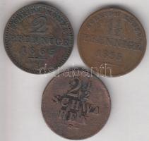 Német Államok / Bréma 1853. 2 1/2 Schwaren Cu + / Szász-Koburg-Gotha / Hercegség 1835. 1 1/2Pf Cu T:3 + / Szász-Weimar-Eisenach 1865A 2Pf Cu T:2 German States / Bremen 1853. 2 1/2 Schwaren Cu + / Saxe-Coburg-Gotha / Duchy 1835. 1 1/ Pfennig Cu C:F + / Saxe-Weimar-Eisenach 1865A 2 Pfennig Cu C:2