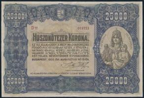 1922. 25.000K barna sorozat- és sorszámmal, gyapjúrostokkal T:restaurált (2db kis lyukkal)