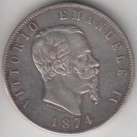 Olaszország 1874M-BN 5L Ag "II. Viktor Emánuel" T:2,2- Itlay 1874M-BN 5 Lire Ag "Vittorio Emanuele II" C:XF,VF