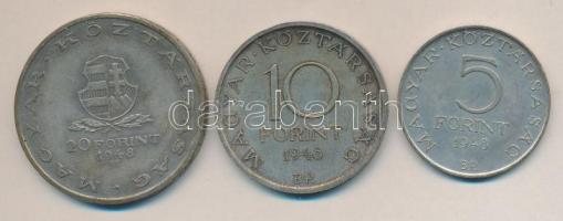 1948. 5Ft "Petőfi" + 10Ft "Széchenyi" + 20Ft "Táncsics" Ag sor T:2