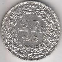 Svájc 1943. 2Fr "Helvetia" Ag T:2 Switzerland 1943. 2 Francs Ag "Helvetia" C:XF