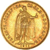 1911KB. 10K Au "Ferenc József" (3.4g/0.900) T:2 Hungary 1911. 10 Kronen Au "Franz Joseph I" Kremnitz (3.4g/0.900) C:XF
