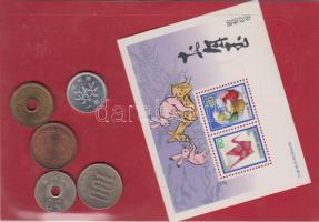 Kína 1987. 5db klf fémpénz bélyegblokkal T:1,2 China 1987. 5 different coins with block of stamp C:UNC,XF