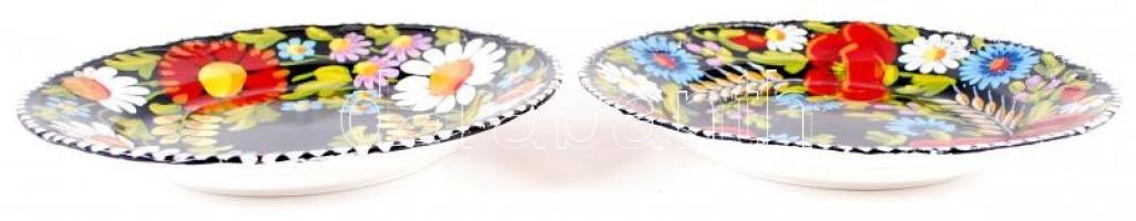 2 db Gránit márkajelzésű, kézi festésű, mázas fajansz falitányér d: 24 cm