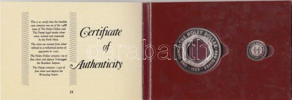 Ausztrália 1988. 25c "The Dump" Ag + 1$ "Holey Dollar" Ag díszcsomagolásban tanúsítvánnal T:PP Australia 1988. 25 cents "The Dump" Ag + 1 Dollar "Holey Dolar" Ag commemorative issue with certificate C:PP