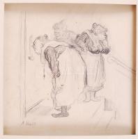 Ék Sándor (1902-1975): Kiváncsi öregasszony. Grafit, papír, jelzett ("A. Keil"), 29x25,5cm