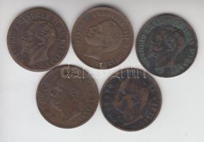 Olaszország 1861M 2c Cu + 1862N 2c Cu + 1897R 2c Cu + 1898R 2c Cu + 1903. 2c Cu T:2,2-,3 Itlay 1861M 2 centesimi Cu + 1862N 2 centesimi Cu + 1897R 2 centesimi Cu + 1898R 2 centesimi Cu + 1903. 2 centesimi Cu C:XF,VF,F