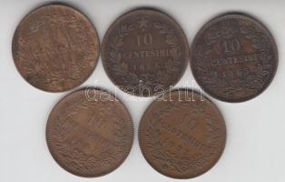 Olaszország 1863. 10c Cu + 1866M 10c Cu + 1867OM 10c Cu + 1893B/I 10c Cu + 1894B/I 10c Cu T:2,2-,3
I...