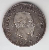 Olaszország 1863M BN 1L Ag "II. Viktor Emánuel" T:2- Itlay 1863M BN 1 Lira Ag "Vittorio Emanuele II" C:VF