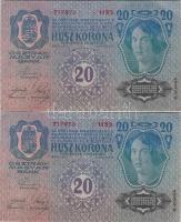 1913. 20K "Deutschösterreich" felülbélyegzéssel (4x) egymásutáni sorszámmal T:I