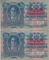 1913. 20K "Deutschösterreich" felülbélyegzéssel (4x) egymásutáni sorszámmal T:I
