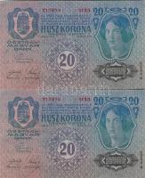 1913. 20K "Deutschösterreich" felülbélyegzéssel (4x) egymásutáni sorszámmal T:I