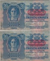 1913. 20K "Deutschösterreich" felülbélyegzéssel (4x) egymásutáni sorszámmal T:I