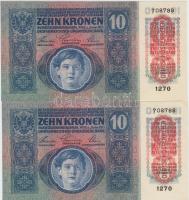 1915. 10K "Deutschösterreich" felülbélyegzéssel (4x) egymásutáni sorszámmal T:I