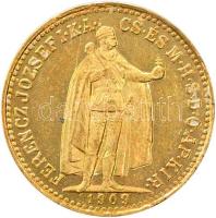 1909. 10K Au "Ferenc József" (3,39g/0.900) T:1-,2 apró ph. Hungary 1909. 10 Corona Au "Franz Joseph" (3.39g/0.900) C:AU,XF tiny edge error