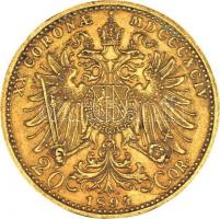 Ausztria 1894. 20K Au "Ferenc József" (6.78g/0.900) T:2
Austria 1894. 20 Kronen Au "F...