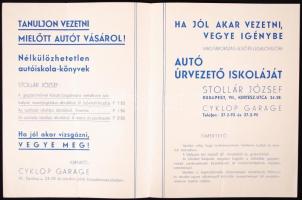 cca 1940 Autó úrvezető iskola reklámnyomtatvány 4 p