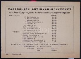 cca 1940 Antikváriumok reklámnyomtatvány