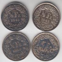 Svájc 1920-1945. 1/2Fr Ag (4xklf) T:2 Switzerland 1920-1945. 1/2 Franc Ag (4x) different dates C:XF