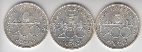 1992. 200Ft Ag "MNB" (3x) T:2