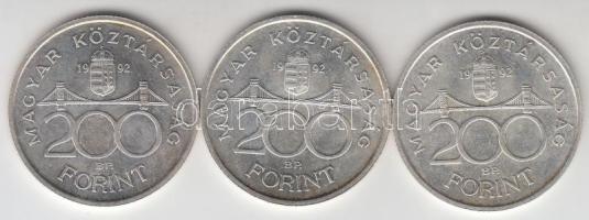 1992. 200Ft Ag "MNB" (3x) T:2