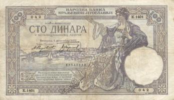 Jugoszlávia 1929. 100D T:III
Yugoslavia 1929. 100 Dinara C:F