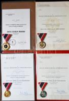 1971-1991. "Bányász Szolgálati Érdemérem" bronz + ezüst + arany + gyémánt fokozata Fock Jenő, Lázár György és Bod Péter Ákos miniszterek által aláírt adományozói okiratokkal! T:1