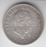 Olaszország 1863. 1L Ag "II. Viktor Emánuel" T:2-,3 Italy 1863. Lira Ag "Vittorio Emanuele II" C:aVF