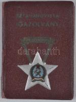 ~1950. "Sztahanovista" kitüntetés igazolvánnyal miniatűr nélkül és eredeti díszdobozban T:...