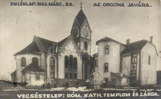 Vecsés-telep Katolikus templom, jótékonysági lap az orgona javára (kis szakadás / small tear)