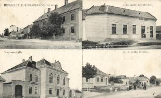 Tótpelsőc, main square, shop of Adolf Kohn, restaurant, post office, savings bank