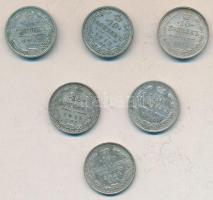 Oroszország 1911-1916. 10k Ag (6x) mind klf T:2 Russia 1911-1916. 10 kopeks Ag (6x) different years C:XF