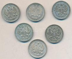 Oroszország 1911-1916. 10k Ag (6x) mind klf T:2
Russia 1911-1916. 10 kopeks Ag (6x) different years ...