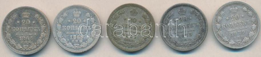 Oroszország 1864-1879. 20k Ag (5x) mind klf T:2,2-,3 Russia 1864-1879. 20 kopeks Ag (5x) different years C:XF,VF,F