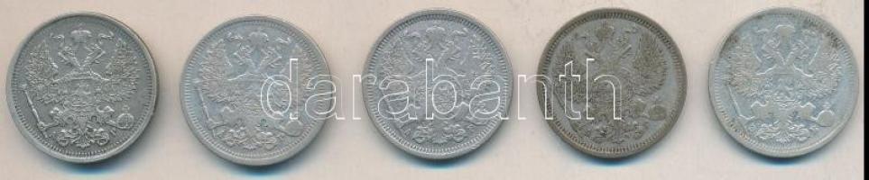 Oroszország 1887-1906. 20k Ag (5x) mind klf T:2,3
Russia 1887-1906. 20 kopeks Ag (5x) different year...