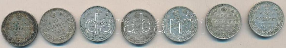 Oroszország 1909-1916. 20k Ag (7x) mind klf T:2,2- Russia 1909-1916. 20 kopeks Ag (7x) different years C:XF,VF