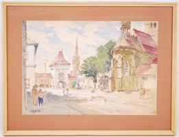 Vigh jelzéssel: Fő tér. Akvarell, papír, üvegezett keretben 72×56 cm