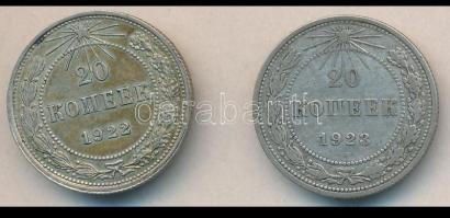 Oroszország 1922-23. 20k Ag (2x) T:2,2- Russia 1922-23. 20 Kopeks Ag (2x) C:XF,VF