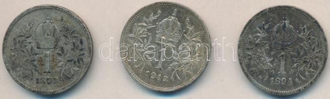 Ausztria 1893-1913. 1K Ag (3xklf) T:2,2- Austria 1893-1912. 1 Corona Ag (3xdiff) C:XF,VF