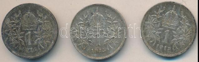 Ausztria 1913-1915. 1K Ag (3xklf) T:2 Austria 1913-1915. 1 Corona Ag (3xdiff) C:XF