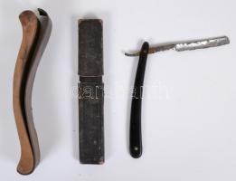 cca 1920 Borotva eredeti tokjában fenővel /  Vintage razor and razor hone