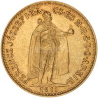 1911KB. 10K Au "Ferenc József" (3.39g/0.900) T:2 apró ph. és k. Hungary 1911. 10 Kronen Au "Franz Joseph I" Kremnitz (3.39g/0.900) C:XF small edge error and scratched