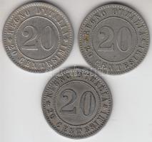 Olaszország 1894R 20c + 1894KB 20c + 1895R 20c T:2,2- Italy 1894R 20 centesimi + 1894KB 20 centesimi + 1895R 20 centesimi C:XF,VF